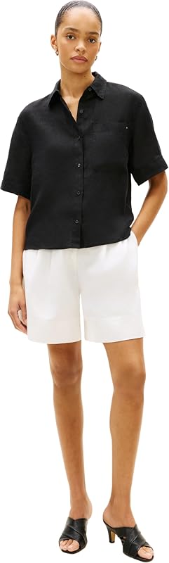 T-Shirt Ess Linen SS WW0WW48925 pour Femme, Noir, Taille M — photo 6 sur 7