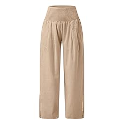JIOEEH Linen Pants Leg Prints Pants for White