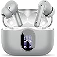 Wireless Earbuds Bluetooth 5.4 Headphones Bass Stereo Ear Buds with Noise Cancelling Mic LED Display in Ear Earphones IP7 Waterproof 36H Playtime for Laptop Pad Phones Sports Workout Grey