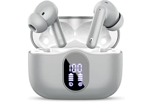 BTOOTOS Wireless Earbuds Bluetooth 5.3 Headphones Bass Stereo Ear Buds with Noise Cancelling Mic LED Display in Ear Earphones IP7 Waterproof 36H Playtime for Laptop Pad Phones Sports Workout Grey