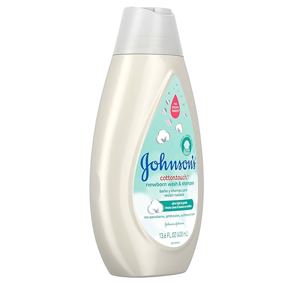 JOHNSON’S COTTONTOUCH NEWBORN BABY BODY WASH & SHAMPOO, GENTLE & TEAR-FREE, MADE WITH REAL COTTON, GENTLY WASHES AWAY DIRT & GERMS, SULFATE- & PARABEN-FREE FOR SENSITIVE SKIN, 13.6 FL. OZ
