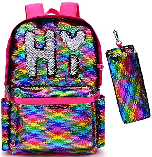 reversible sequin school bag