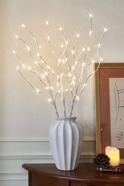 Eambrite 3 Pack White Birch Twig Lights 60 LED Pathway Stakes Outdoor Indoor