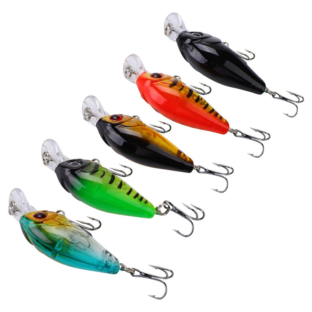 Tbest 5 Pcs Fishing Lures Life like Hard Baits 3D Eyes Crankbait Set Topwater Lures with 2 Treble Hooks for Bass, Trout, Perch, Pike, Muskie, Walleye, etc. (Type 2)
