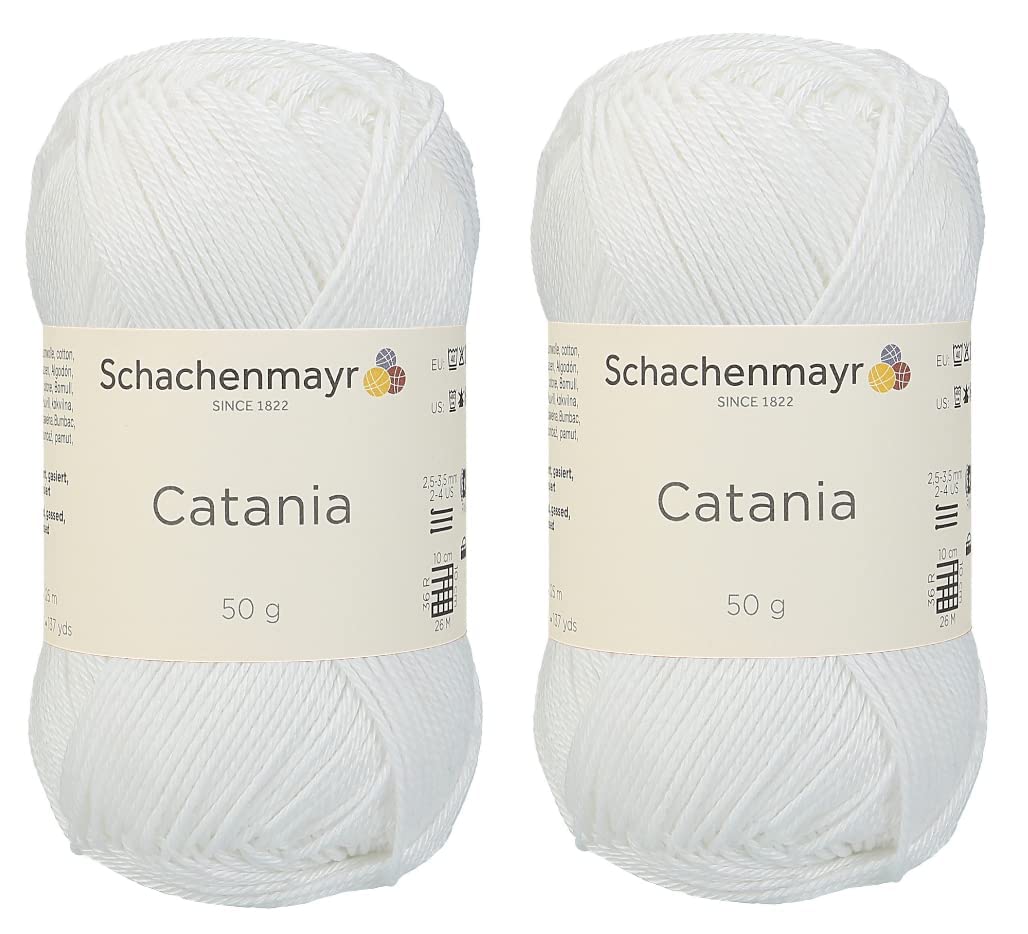 [ Set of 2 Skeins ] SMC Catania Originals 100% Mercerized Cotton Yarn, Total 3.52 Oz. Each 1.76 Oz (50g) / 136 Yrds (125 m) Amigurumi Yarn Fine-Sport 2 (106 White)