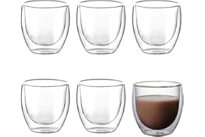 Double Walled Espresso Cups Set of 6, 2.7oz Clear Expresso Coffee Mugs, Glass Espresso Shot Cup Set, Double Wall Glasses for 