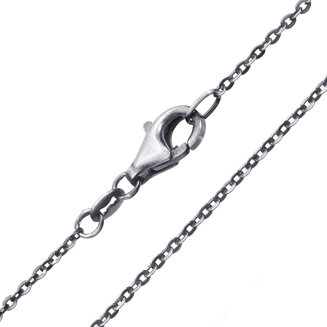 Materia 925 Silver Necklace for Men Women Fine Anchor Chain 1 mm Antique Oxidised 40-80 cm K96 Silver