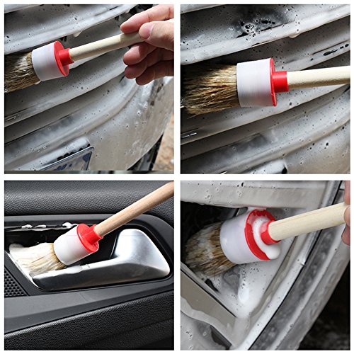 URlighting Detail Brush Set - Boar Hair Brush Tool (Set of 6), Car Auto Vehicle Cleaning & Paint Brush with Wood Handle for Cleaning Wheels, Dashboard, Interior, Exterior, Leather, Air Vents, Emblems - Thumbnail 5