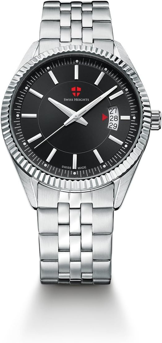 Swiss Heights 'Basel' Classic Men's Quartz Watch 'Limited Addition' with Black Dial, Silver Indicators, Date and 2-Tone S/S Braclet