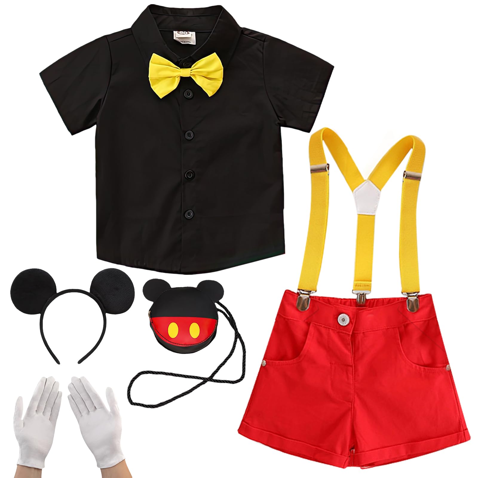 TUAHOUS Disney Mickey Cosplay, Children, Short Sleeve, 6-Piece Set, Halloween, Cosplay, Boys, Costume, Birthday, Commemorative Photo, Party, New Year's Party, Summer Festival, Cultural Festival