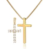 RQSP Cross Necklace for Men&Wome (22inch) with 2-Piece Cross Pendant Silver Diamond & Plain Stainless steel Cross Pendants, Gifts for Him Her, Boyfriend Girlfriend, Christmas Valentine's Day
