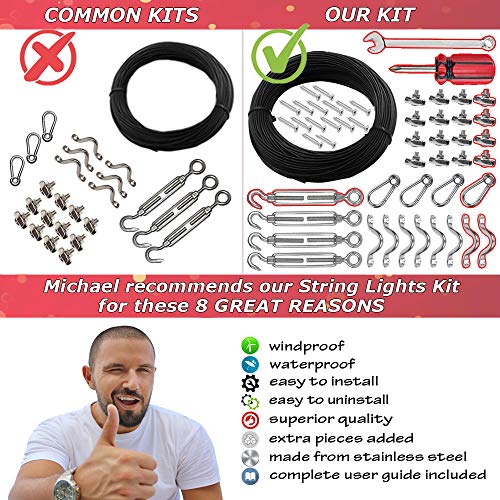 SMART RSQ Complete String Light Hanging Kit Outdoor Light Guide Wire