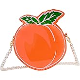 Cute Peach Shaped Mini Crossbody Purse with Pearl Chain Strap, Fruit Design Coin Handbag for Girls (Orange)