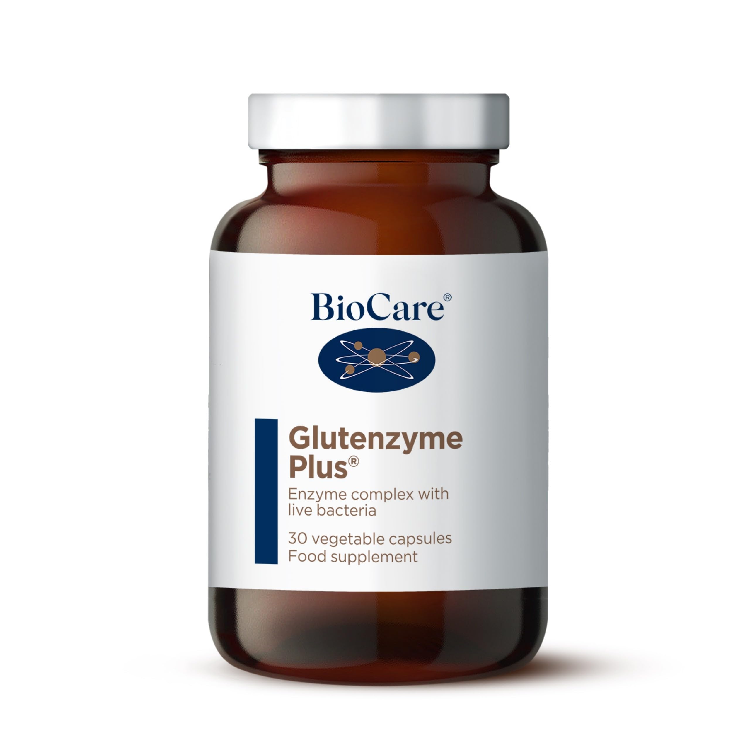 BioCare Glutenzyme Plus - Enzyme Complex with Live Bacteria - Food Supplement Suitable for Vegetarians and Vegans - 30 Capsules
