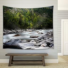 Landscape with a Creek in Mountains - Fabric Wall Tapestry Home Decor - 51x60 inches