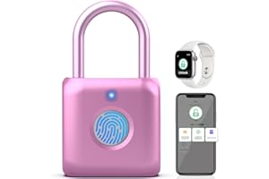 Pothunder Fingerprint Padlock, Smart Padlock, Locker Lock, Combination Lock, Fingerprint Lock with APP Unlock, USB Rechargeable, Suitable for Gym Locker, Door, Locker(Pink)