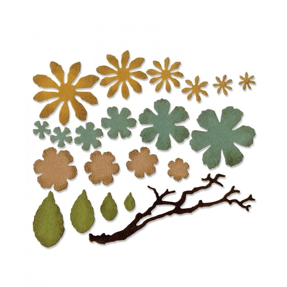 Sizzix SIZ661806 Thinlits Die Set 21PK-Small Tattered Floral by Tim Holtz, Metal, Silver, 19.1 x 14.4 x 0.4 cm