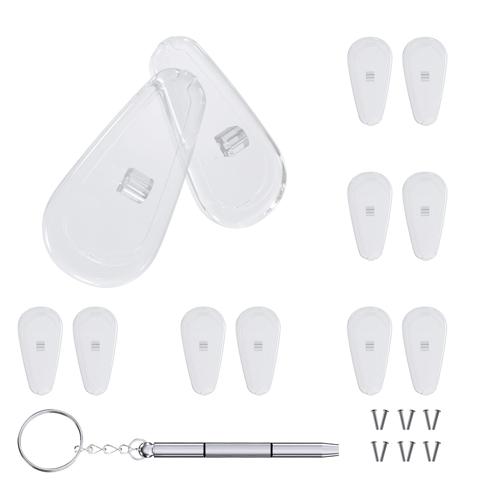 MMOBIEL 6 Pair Universal Nose Pads Replacement 15mm Screw-in Soft Silicone Air Chamber Anti-Slip Nose Pad Cushion Incl. Screws and Micro Screwdriver - Clear