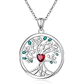 SHAOAN Tree of Life Pendant Necklace for Women 925 Sterling Silver Red Heart Tree Necklace Ruby Jewelry Birthday Christmas Mothers Day Gift for Mom Wife