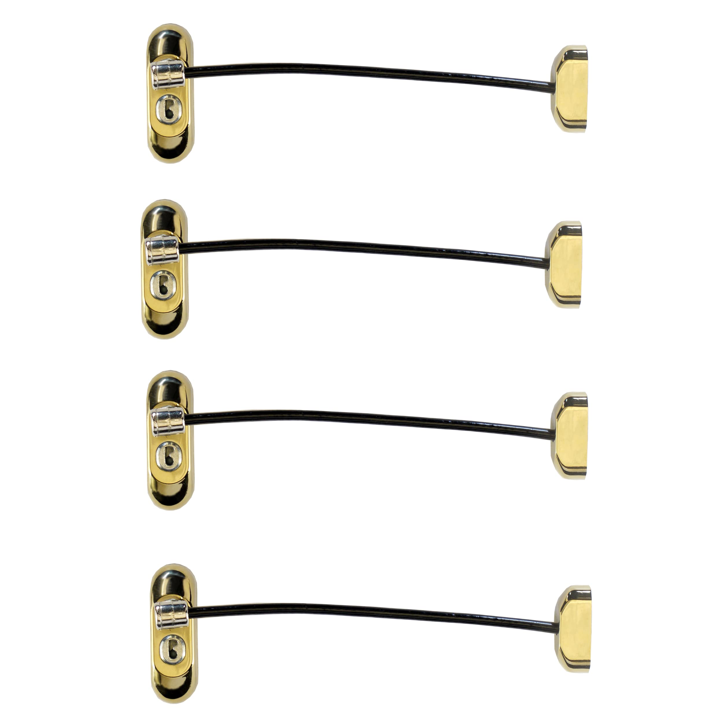 UAP Window Restrictor with Key - Window Safety Locks with 20cm Cable, Window Locks for Child Safety, Security Window Limiter Restrictor for All Types of Windows (4 Locks, PVD Gold - Black Cable)