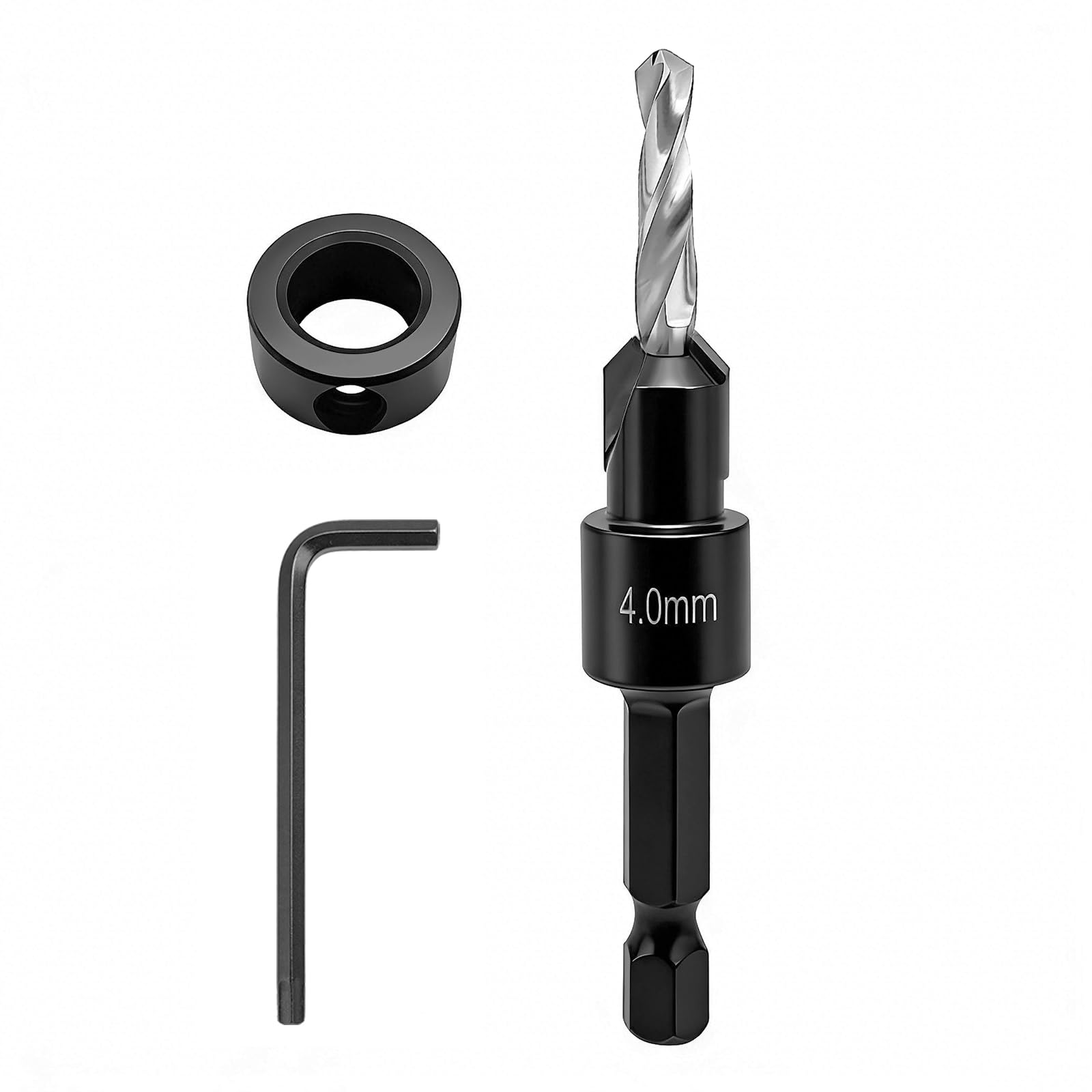 NORTOOLS Countersink Drill Bit Set, TCT Wood Drills Woodworking Chamfer Counter with Pilot Drill and 1/4" Hex Shank Adjustable Countersink Set for Carpenters DIY Lovers Woodworker Hobbyists 4 mm