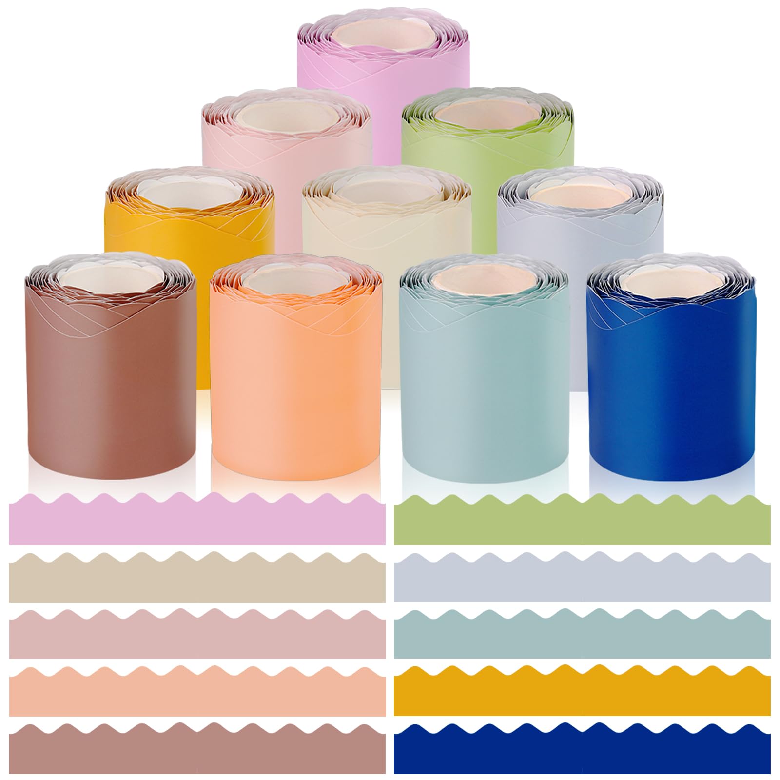 Photo 1 of 10 Rolls 262.4 Ft Boho Bulletin Board Borders Colorful Classroom Border Scalloped Trim Decorations for School Teacher Classroom Office Poster Birthday Bulletin Board Decor