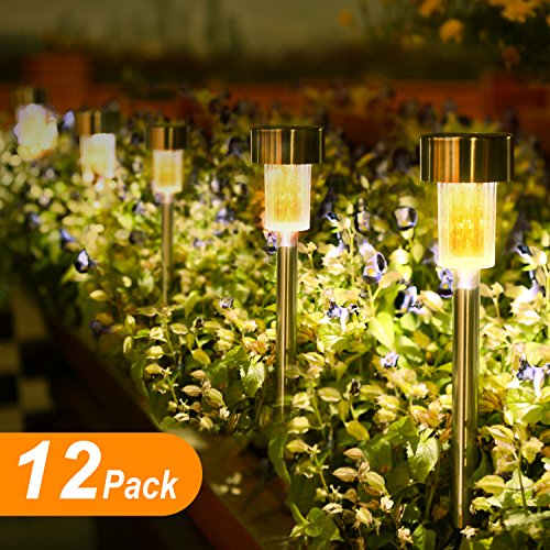 SUNNEST Solar Lights Outdoor Solar Garden Lights 12Pack Stainless Steel LED Solar Pathway Lights, Outdoor Landscape Lighting for Lawn/Patio/Yard/Walkway/Driveway Warm White