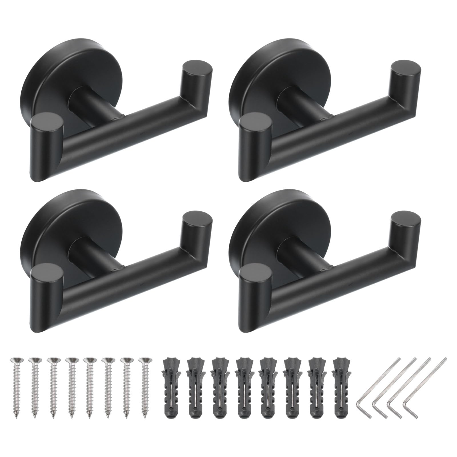 PATIKIL Double Towel Hook, 4Pack Stainless Steel Wall Mounted Hanger Round Towel Holder for Hanging Bathroom, Bedroom, Dormitory, Hang Towel, Clothes, Coat, Robe, Hat, Black