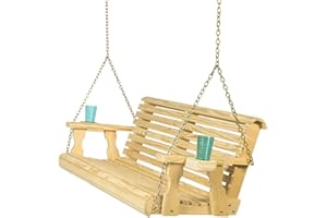 Amish Casual 5 Foot Roll Back Porch Swing with Cup Holders in Unfinished - Amish Made in The USA from Treated Pine Heavy Duty 700 Lb. Weight Capacity