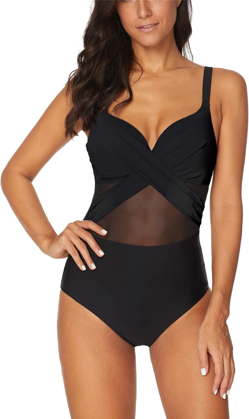 FLYILY Women's One Piece Swimsuit Mesh See Through Swimming Costume Monokini Swimwear Bikinis