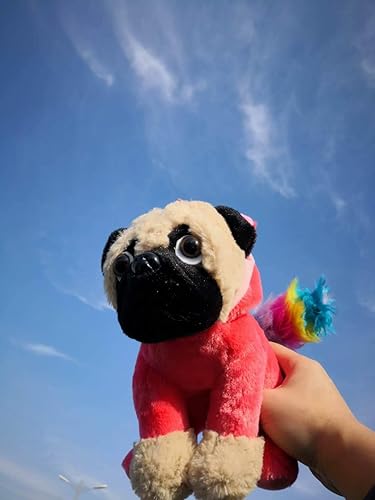 JoyAmigo Cute Pug Stuffed Animal Pugicorn Dog Dressed as Hot Pink