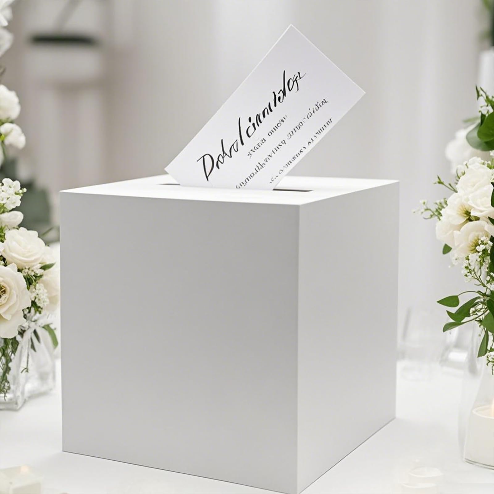 Photo 1 of Adorox 10'x10' Money Box & Memory Cards Reception Centerpiece – Elegant White Keepsake Gift Box for Weddings, Birthdays, Anniversaries White