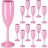 Maxcheck 12 Pcs Champagne Flutes Bulk Acrylic Toasting Drinking Flute Unbreakable Goblet Champagne Cups 6 oz Plastic Wine Glasses for Valentine's Day Wedding Bridal Shower Anniversary Party (Pink)