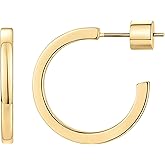 PAVOI 14K Gold Plated Thin Square Edge Open Hoop Earrings for Women | Trendy Lightweight Open Hoops
