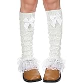 Josojoou Cute Y2k Leg Warmers Fashion Lace Trim Knee High Leg Sleeve Socks Flared Leg Warmers for Lolita Costume Party Accessory