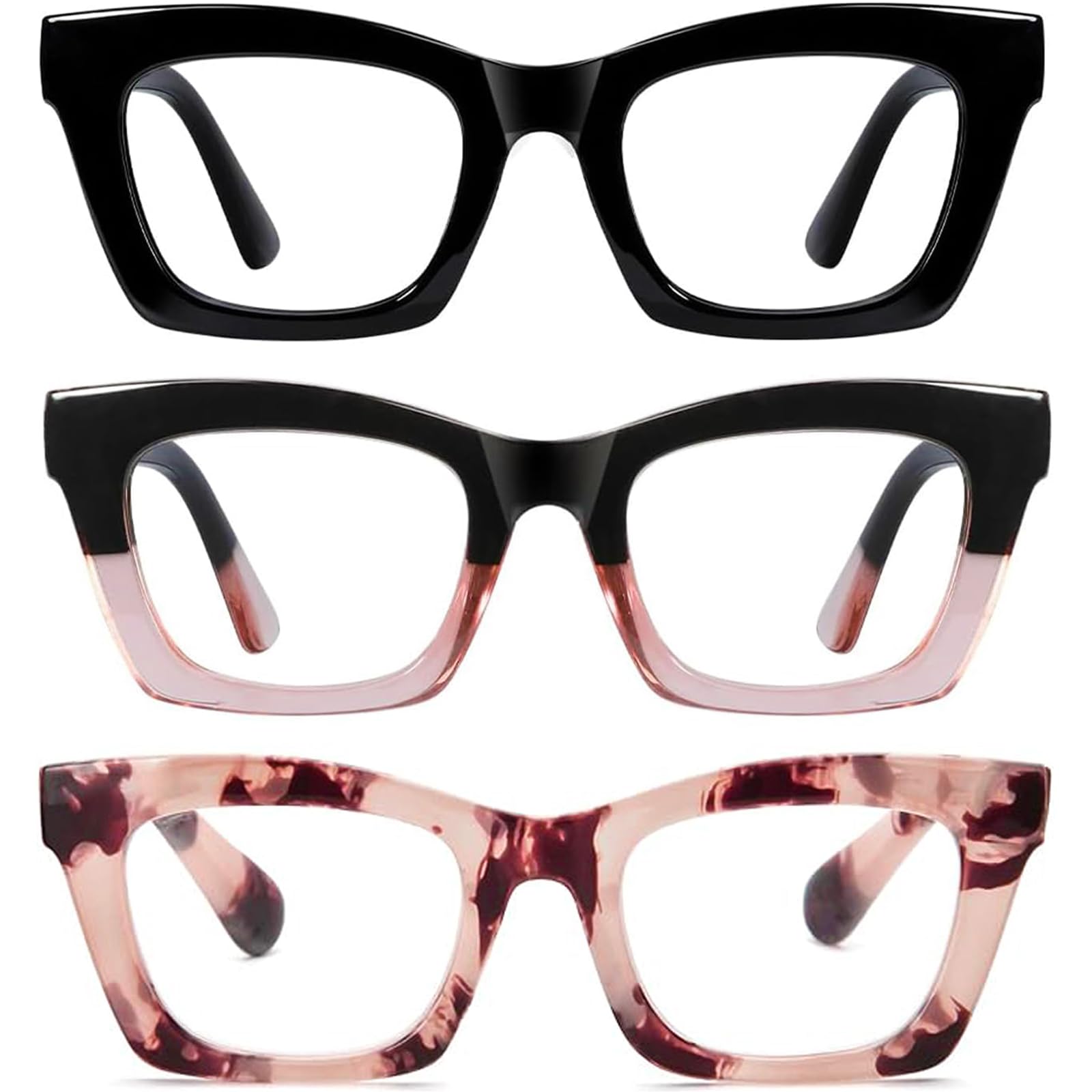 Hubeye Reading Glasses for Women Oprah Style Blue Light Blocking Oversized Square Spring Hinge Computer Readers (Black+Pink Black+Pink Tortoiseshell, 1.75)