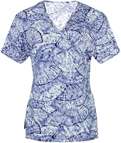 G Med Womens New Design Printed Mock Wrap Back Tie 2 Pockets Scrub Top(TOP-MED,DPL-M)