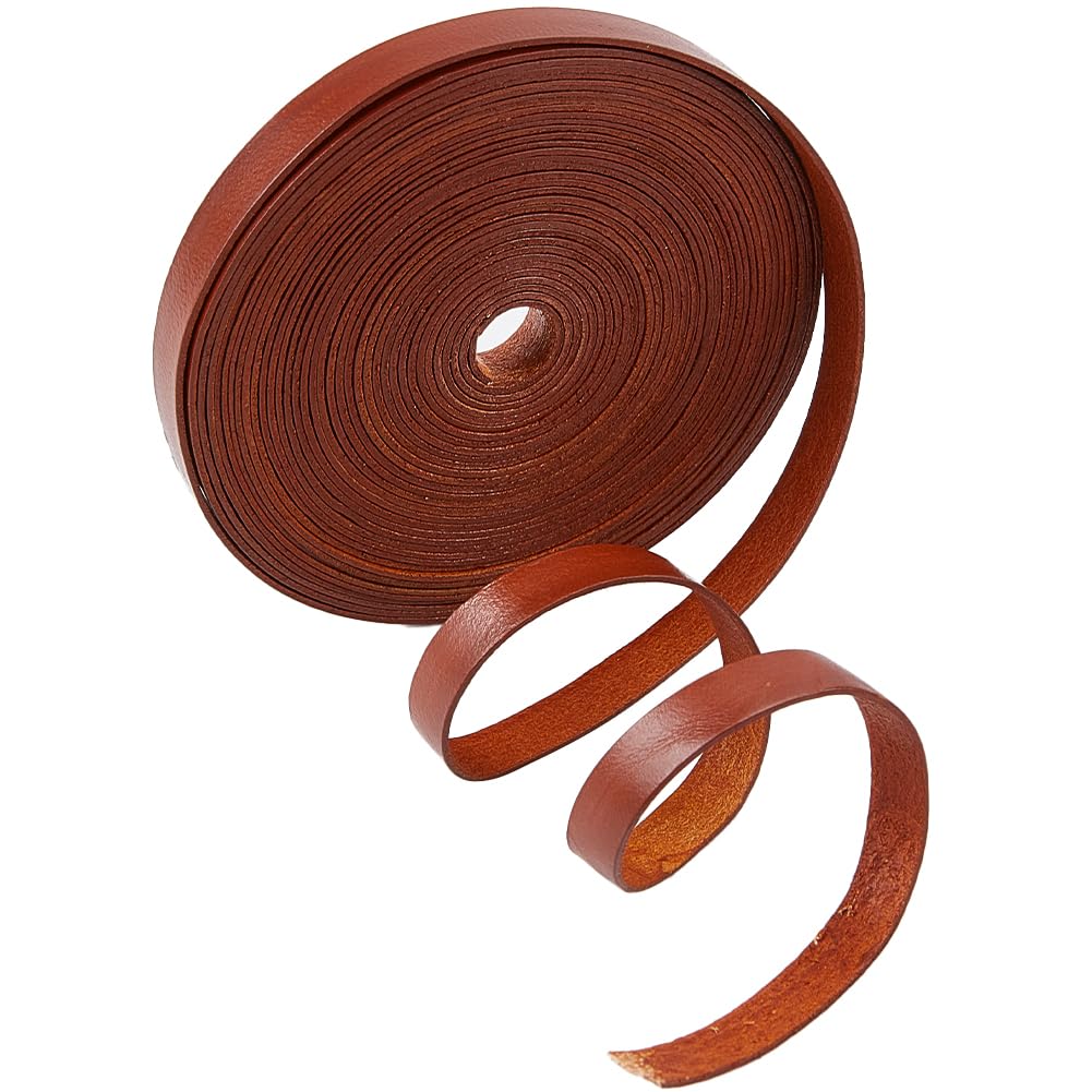 GORGECRAFT 5m x 8mm Flat Leather Cord Genuine Leather Strip 1mm Thick Strap Cowhide String Braiding Thread Rope for Bracelets Necklace Jewelry Making Belts DIY Crafts Workshop, Coconut Brown