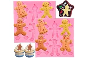 RHLOVY Christmas Gingerbread Man Silicone Fondant Molds Chocolate Candy Mold for Christmas Birthday Party Cake Decoration Cupcake Topper Kitchen DIY Baking Tools Polymer Clay Mould