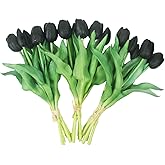 Moderspace 15pcs Artificial Tulips Flowers, Fake Tulips Real Touch, Faux Latex Tulips Bouquets, for Party Wedding Home Room Decoration (Black)