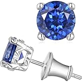 Moissanite/Emerald/Saphhire/Ruby Stud Earrings, Solid 925 Sterling Silver Hypoallergenic, Using CNC Technology, 4mm/5mm/6.5mm/8mm Round Studs, Pretty Everyday Post Earrings