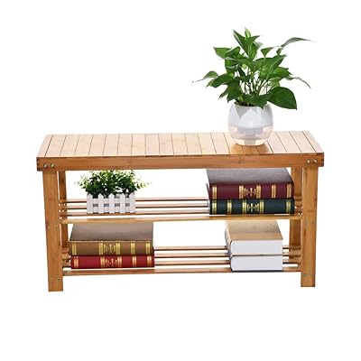 Sturdy Bamboo Shoe Rack Bench with 3-Tier Storage Shelf, Orange