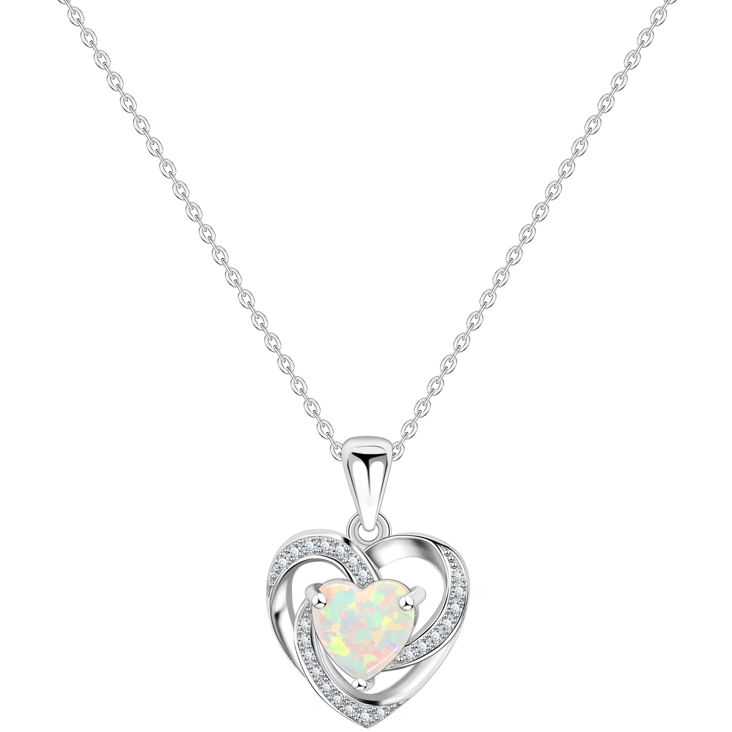 KristLand Moonlight Forever Love 925 Silver Necklace Decorated Heart White Opal Pendant Necklace for Women Girlfriend Wife Daughter Gift Box — image 1