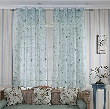 Oriental Bird Shabby Chic Vintage Eyelet Voile Curtain Panel X 1