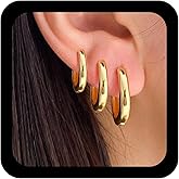 Andelaisi Boho Small Circle Hoop Earrings Vintage Simple Geometric Circle Earrings Gold Round Edges Earring Minimalist Round Hinged Huggie Earring Jewelry for Women