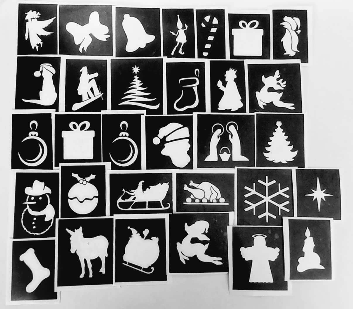 25 Christmas Stencils for Boys Girls Glitter Tattoos Airbrush Tattoos Walls Reindeer Snowman Santa Bell Angel Sale