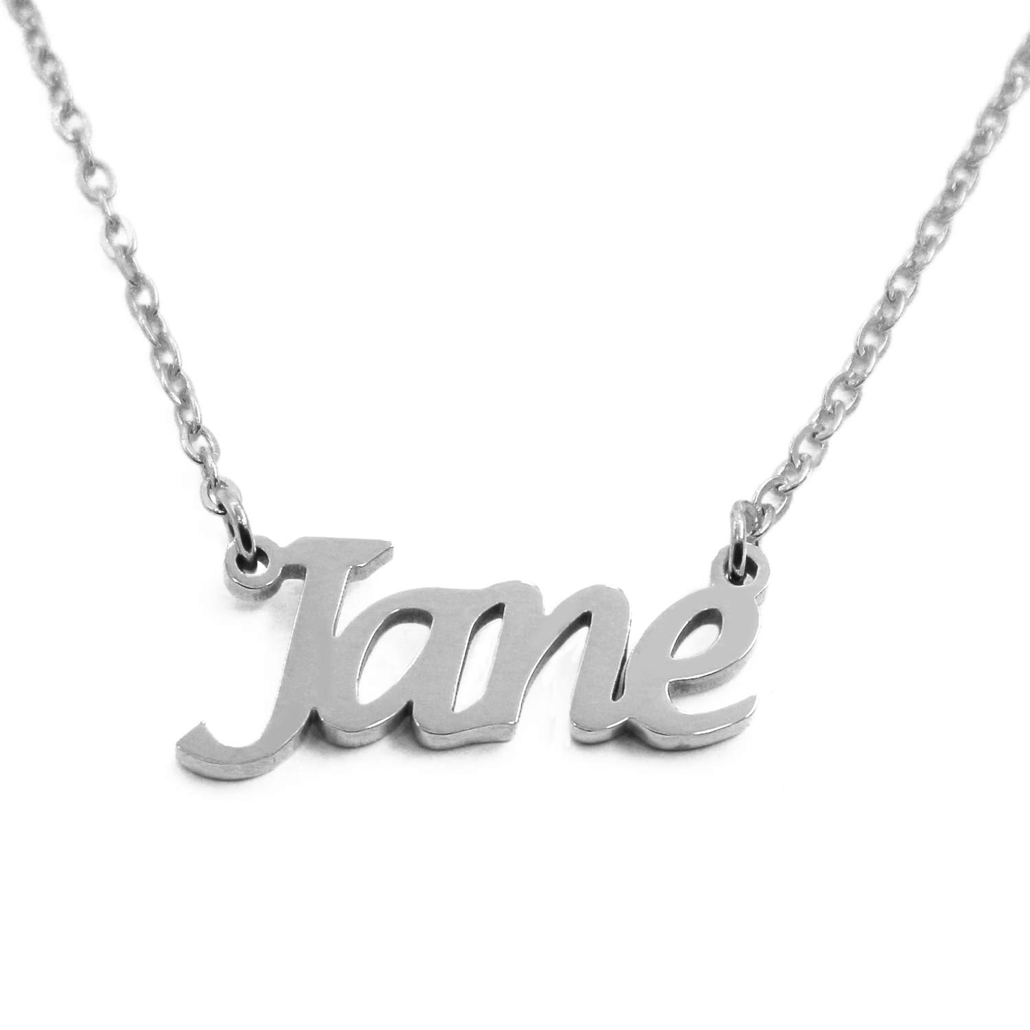 Kigu Jane Personalised Name Necklace - Silver Tone -Custom Dainty Name Pendants, Jewellery for Ladies, Girlfriend, Mother, Sister, Friends, Incl Gift Packaging