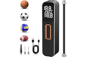 Pumptiva Electric Ball Pump, Sports Air Pump with Digital LCD Display, 2 Needle and Storage Bag, Automatic Small Ball Pump for Basketball Soccer Football and Volleyball (Max 15 PSI)