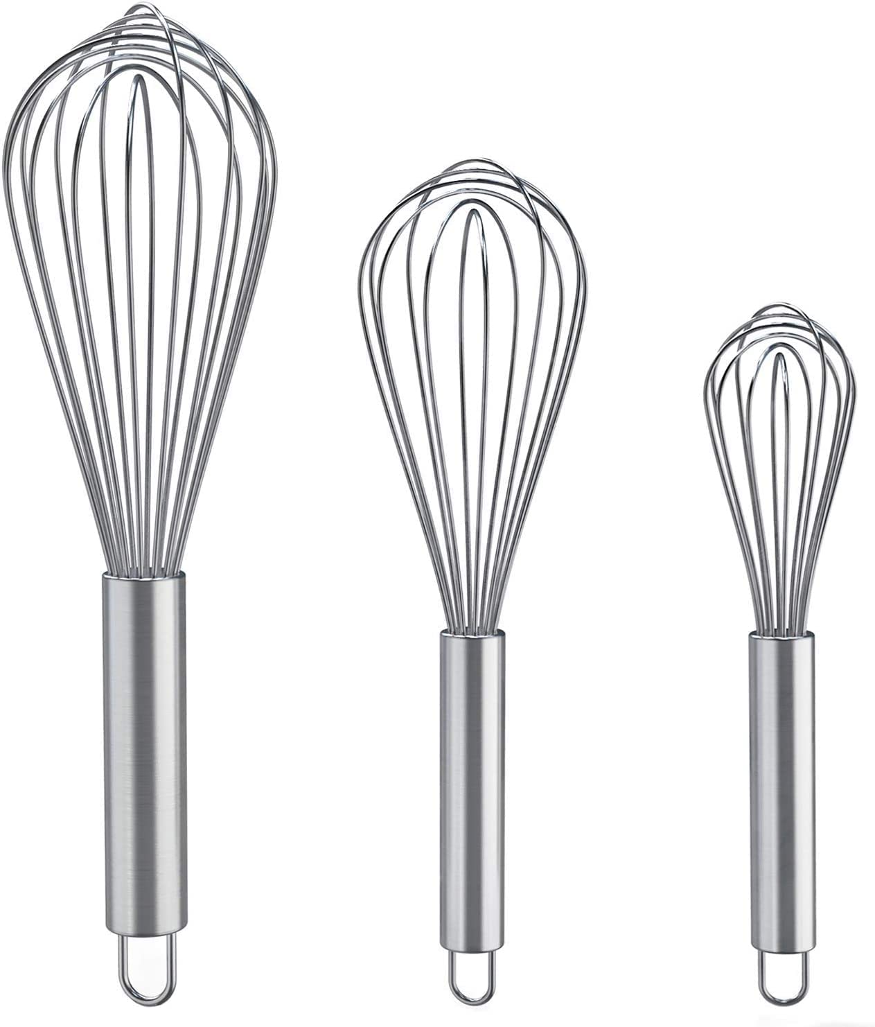 LIDOUK 3 Pcs8+10"+12" Metal Whisk Sets, Stainless Steel Egg Wire Tiny Whisks for Cooking Baking, Professional Whisking Wisk Kitchen Tool Utensil, Beater Balloon Whisker/Wisks/Wisker for Stirring