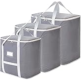 3 Pack Large Storage Bags, Heavy Duty Storage Bags, Large Moving Bags, Space Saving, Storage Tote Bag, Organizing Bedroom, with Reinforced Handles & Double Zippers (Grey)